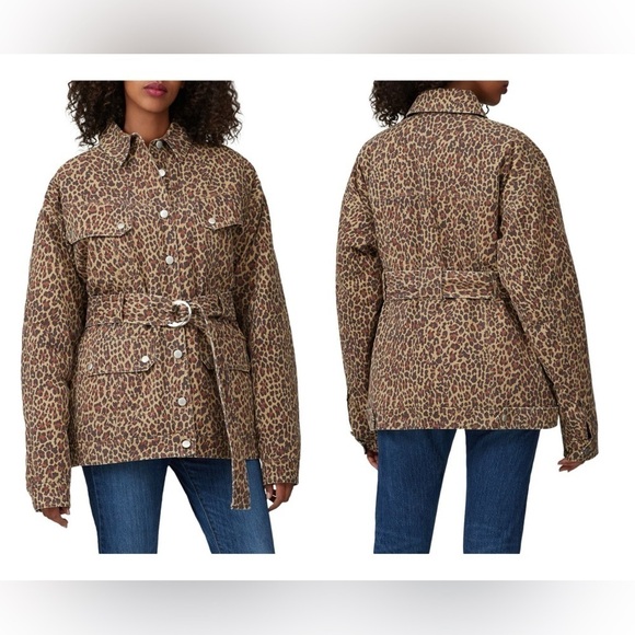 Marissa Webb Ellery Khaki Leopard Print Cotton Canvas Quilted Utility Jacket - Picture 1 of 16